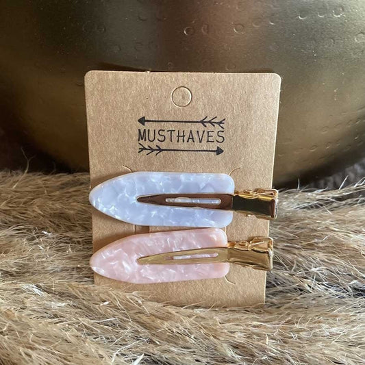 Haarclip Set Marble Grey/Pink 6cm - Koosvanderbeek.nl - koosvanderbeek - Haarmode