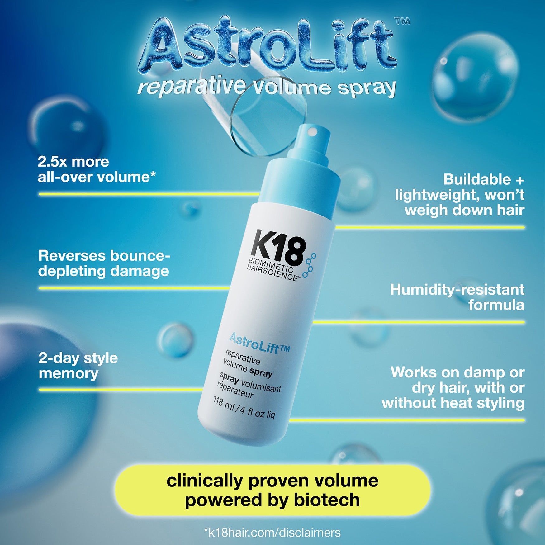 K18 AstroLift Reparative Volume Spray 118ml - Koosvanderbeek.nl - K18 - Haarspray