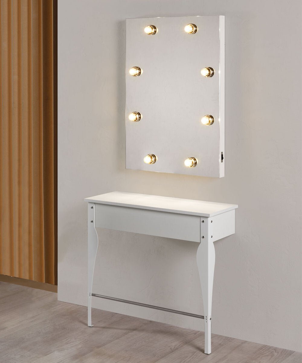 MB Elegance White Ash Make - up Work Unit With White Metal Painted Legs - Koosvanderbeek.nl - Medical & Beauty - Beautysalon
