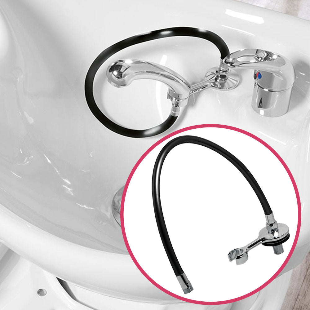 SA Chrome Shower Support With Black PVC Flexible - Koosvanderbeek.nl - Salon Ambience - Wasbak onderdelen